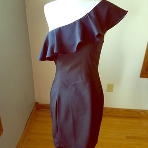 One shoulder ruffle LBD!